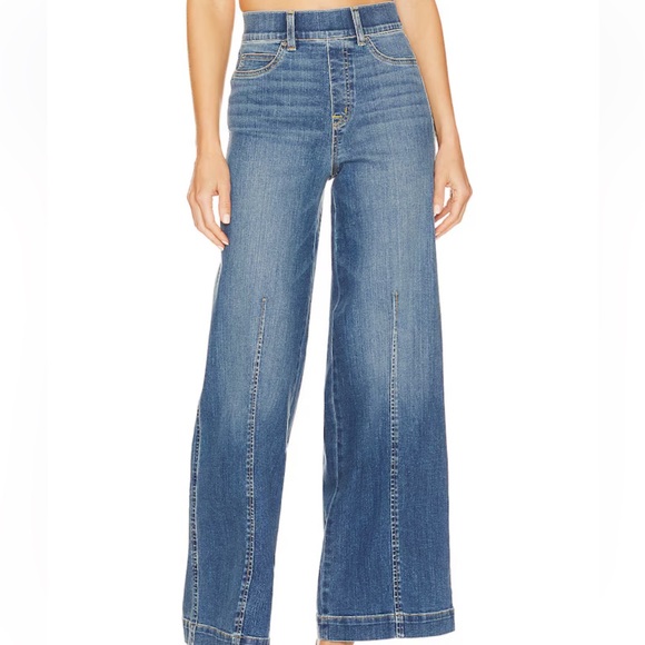 NWT - Spanx Front Seam Pull-On Stretchy Wide Leg Jeans in Small Tall - Picture 2 of 10